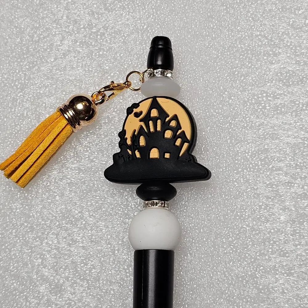 8 Halloween Beaded Ink Pens With Tassel Charm Silicone Beads Refills Included